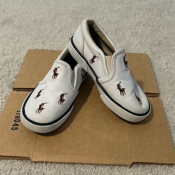 Ralph Lauren Polo Kids White Leather Logo Shoes Size 9 - Picture 1 of 6